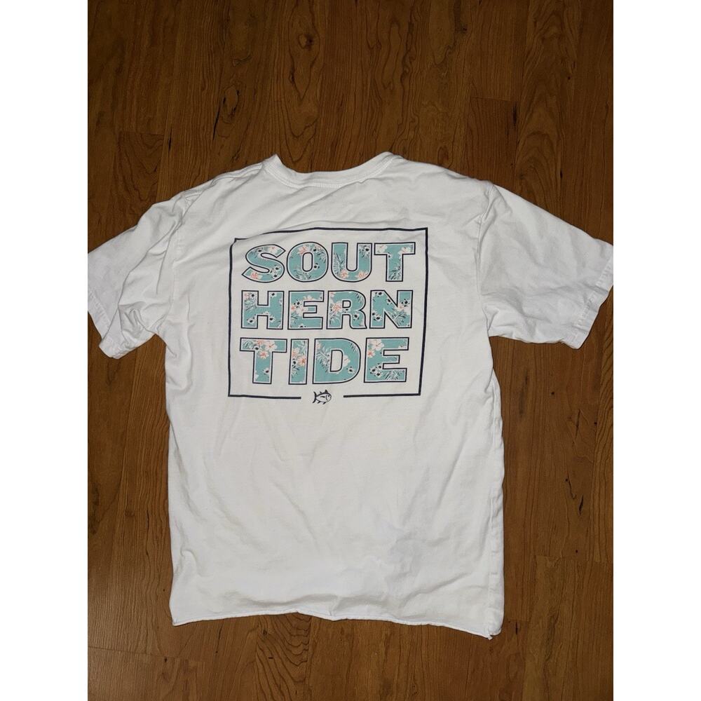 Southern Tide St Verdure floral white spell out tee short sleeve women’s XS